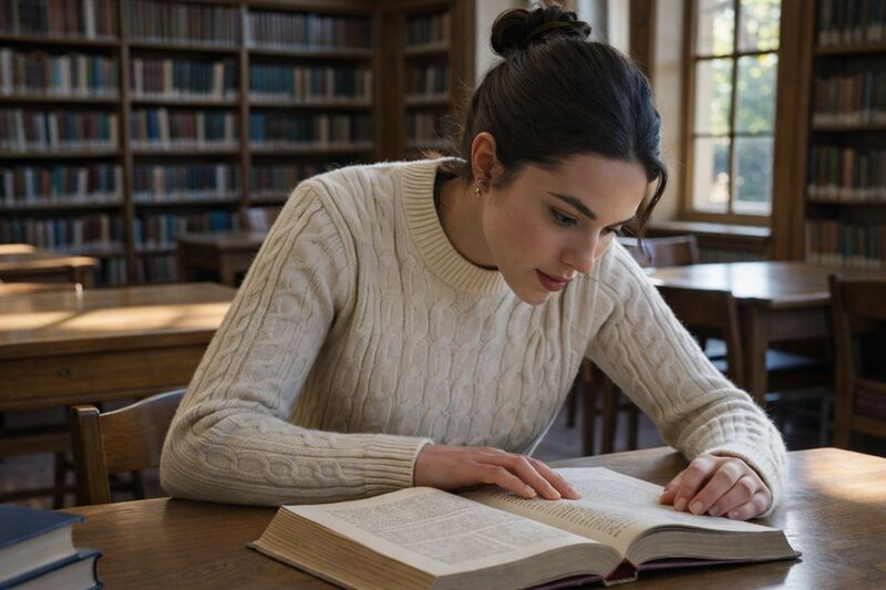 Student studying in library