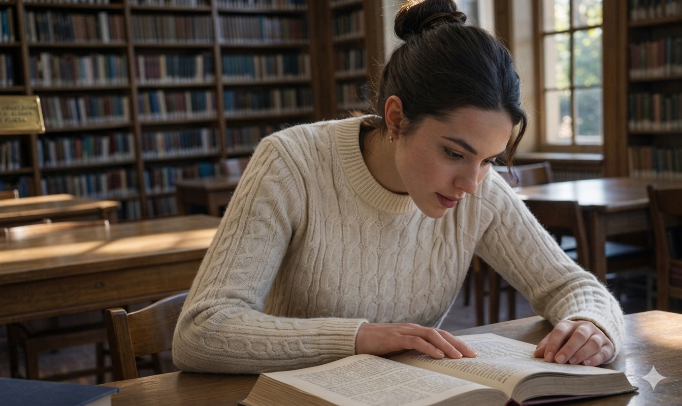 Student studying in library